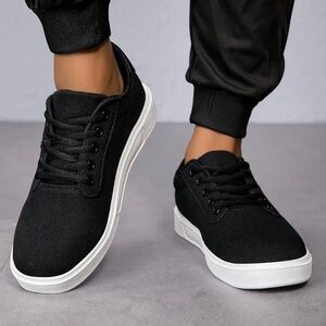 Men's Black Canvas  casual Low-Top Sneakers with White Sole size 11